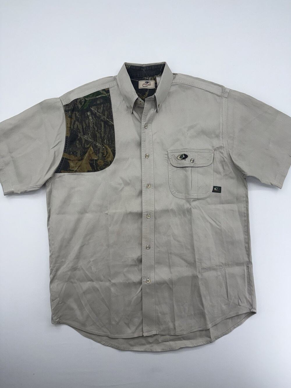 Mossy Oak Shooting Hunting Shirt Men's Large Brown Camo Button Down Rifle Shirt